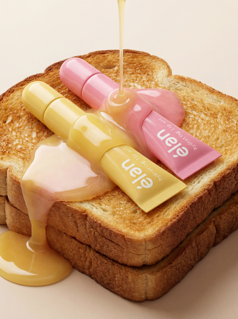élan lip oils on stacked warm toast with dripping gloss
