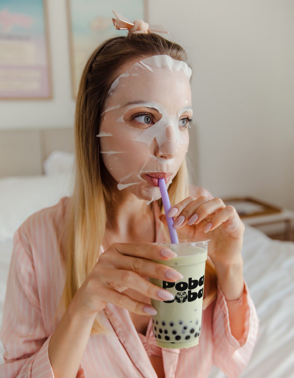 Poba Boba matcha bubble tea enjoyed at home during a morning routine