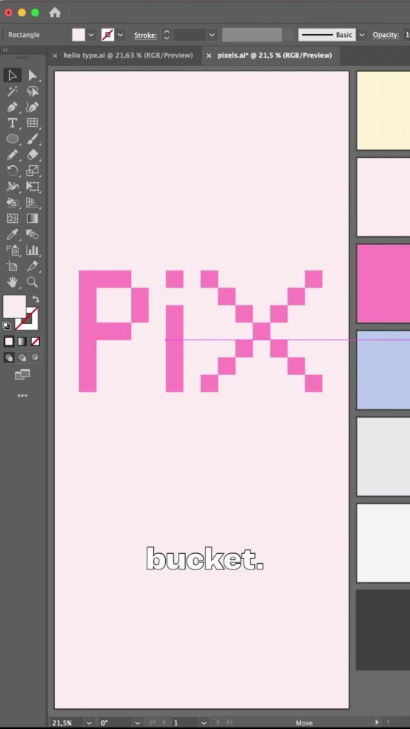 Flat pink pixel letters spelling PiX after expanding and removing the grid