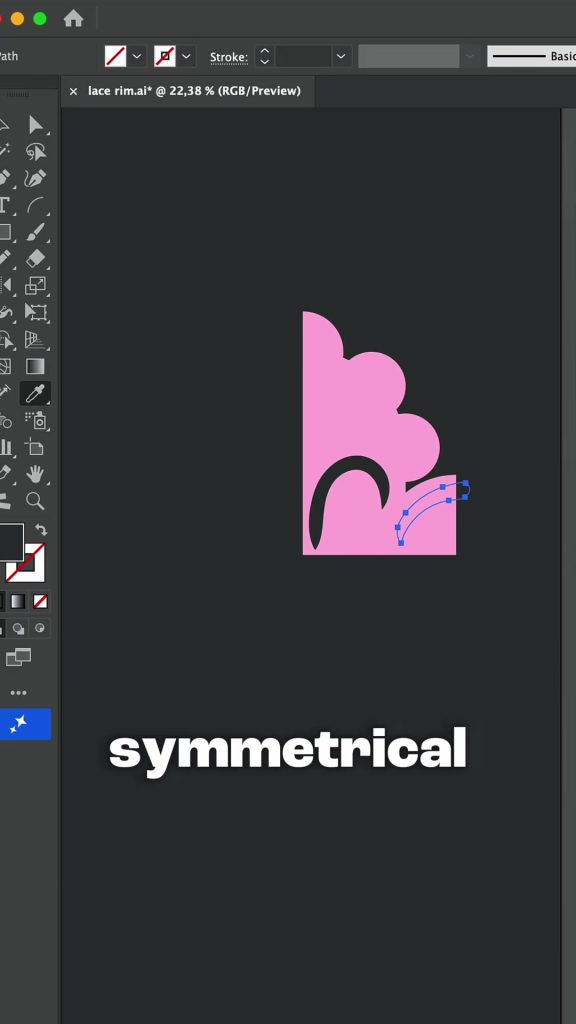 A curved line being drawn with the Pencil tool inside the half lace shape in Adobe Illustrator